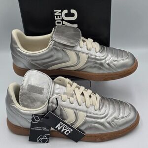 Madden NYC Women's Metallic Silver Faux Leather Sneakers w/Fold Over Tongue - 9M